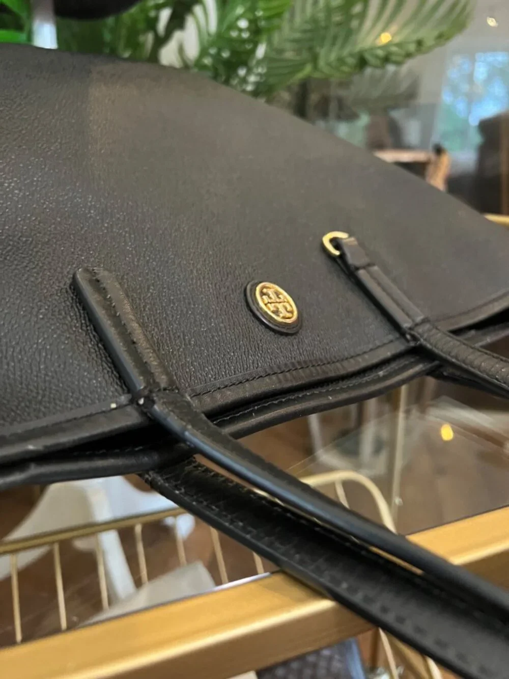 TORY BURCH BLACK STEFANO LEAHTER ROBINSON LARGE TOTE
